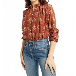 NEW MILLE francesca ruffle neck top in cinnabar